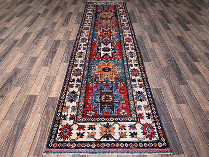 Ersari Kazak hand-knotted wool runner in Red & Ivory, 2'9" x 9'8" — SKU O0615 (view 2)