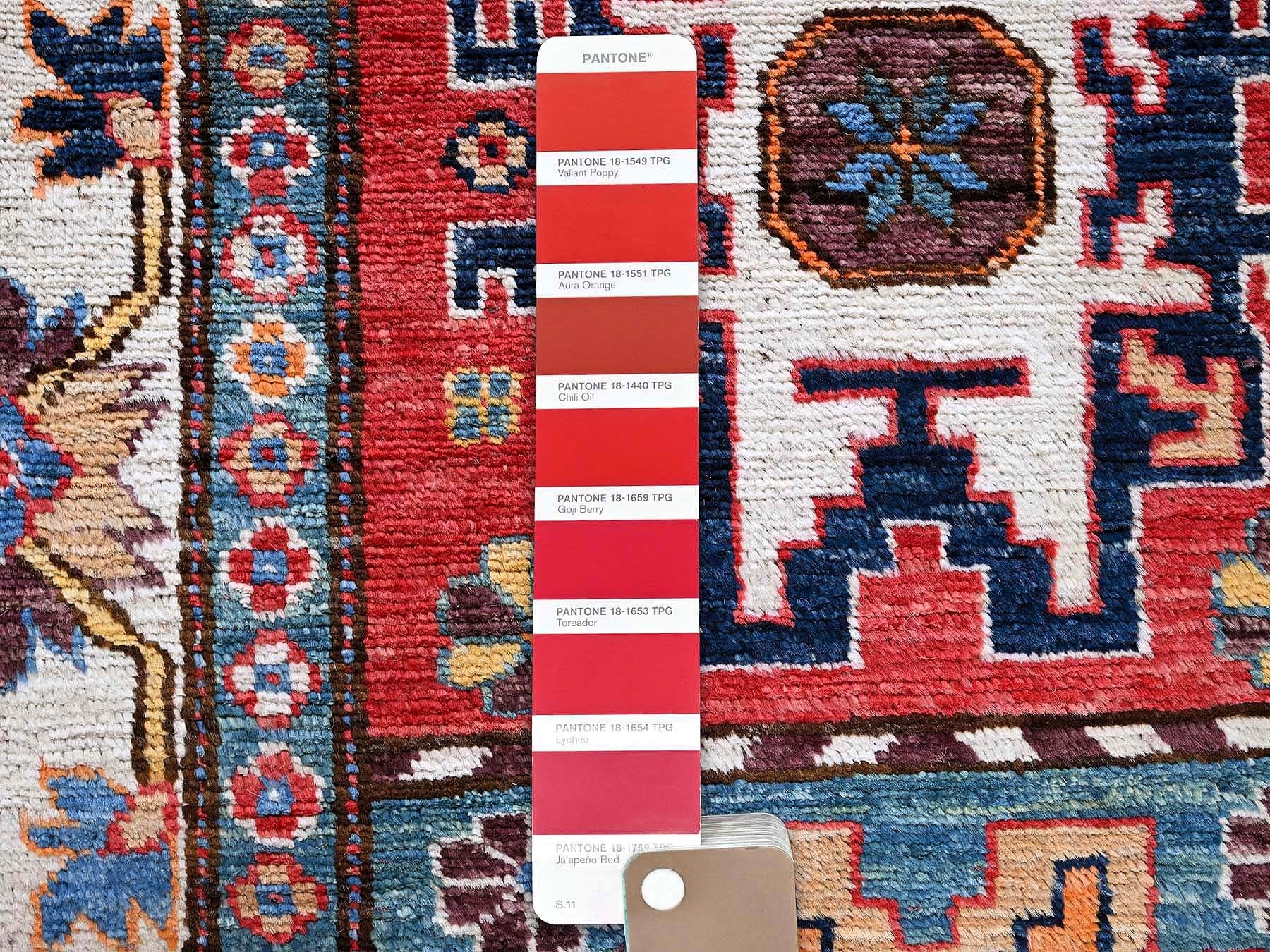 Ersari Kazak hand-knotted wool runner in Red & Ivory, 2'9" x 9'8" — SKU O0615 (view 4)