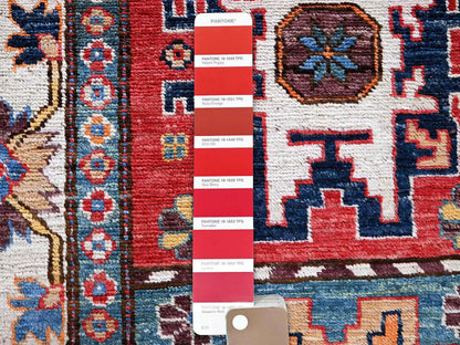 Ersari Kazak hand-knotted wool runner in Red & Ivory, 2'9" x 9'8" — SKU O0615 (view 4)