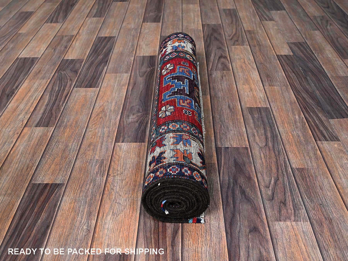Ersari Kazak hand-knotted wool runner in Red & Ivory, 2'9" x 9'8" — SKU O0615 (view 5)