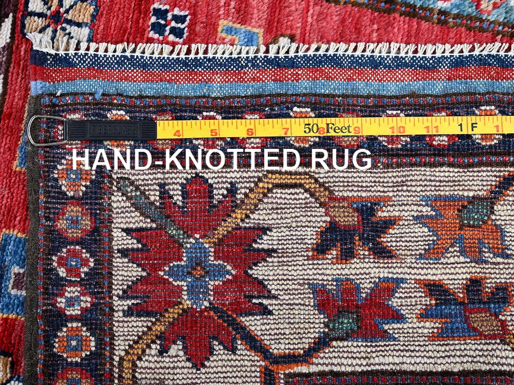 Ersari Kazak hand-knotted wool runner in Red & Ivory, 2'9" x 9'8" — SKU O0615 (view 7)