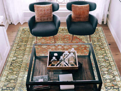 Kashan Vintage hand-knotted worn wool rug in Brown & Green, 6'10" x 10'6" — SKU O061630 (view 2)