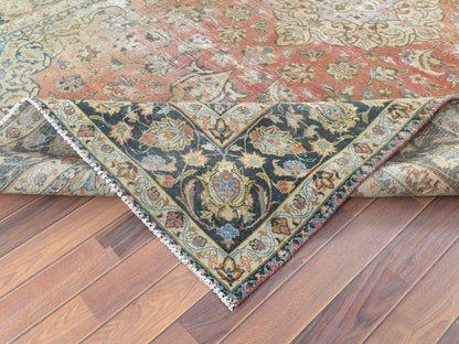Kashan Vintage hand-knotted worn wool rug in Brown & Green, 6'10" x 10'6" — SKU O061630 (view 7)