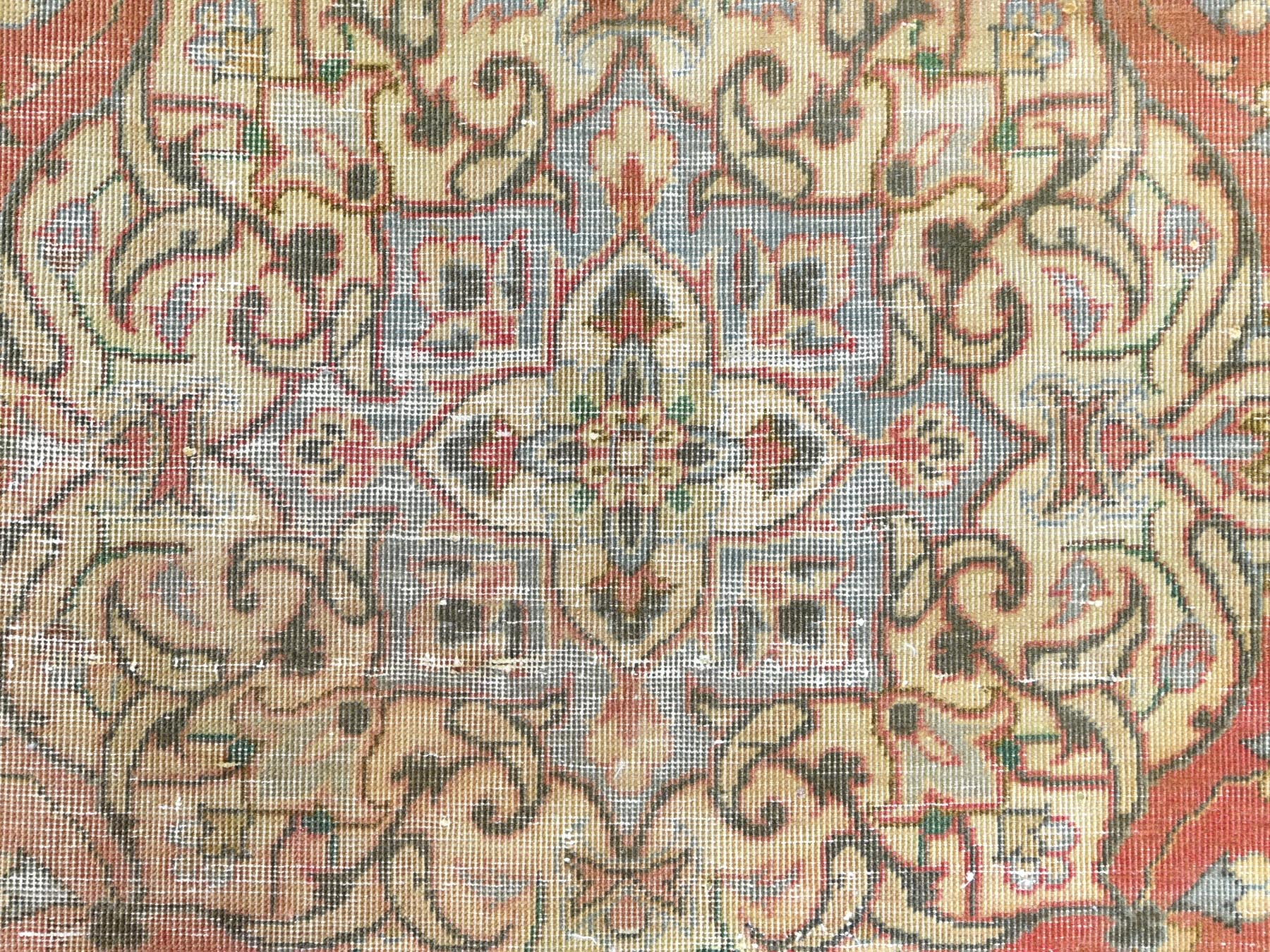Kashan Vintage hand-knotted worn wool rug in Brown & Green, 6'10" x 10'6" — SKU O061630 (view 9)