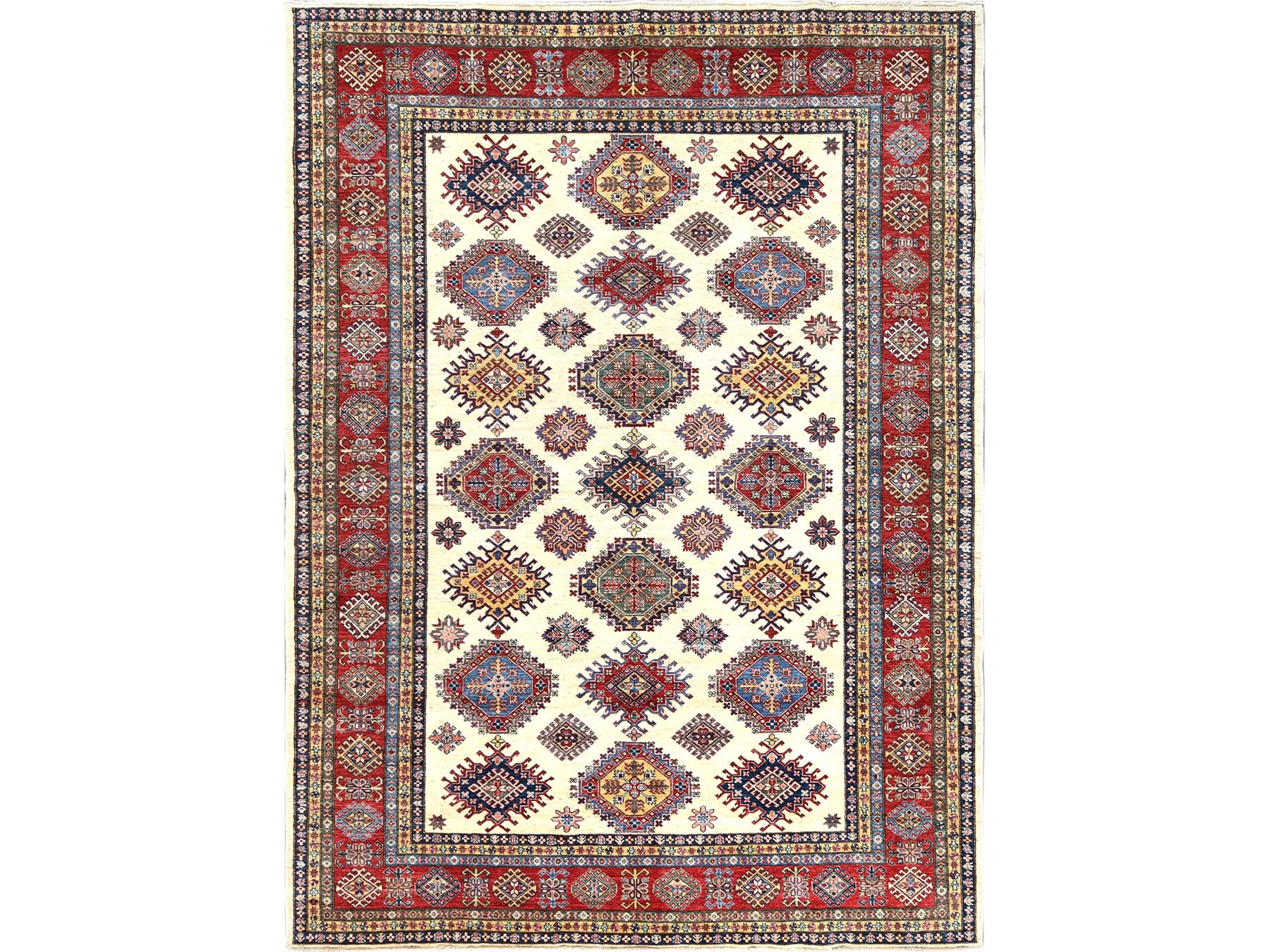 Kazak Kazak hand-knotted wool rug in Ivory & Red, 8'8" x 11'10" — SKU O061652