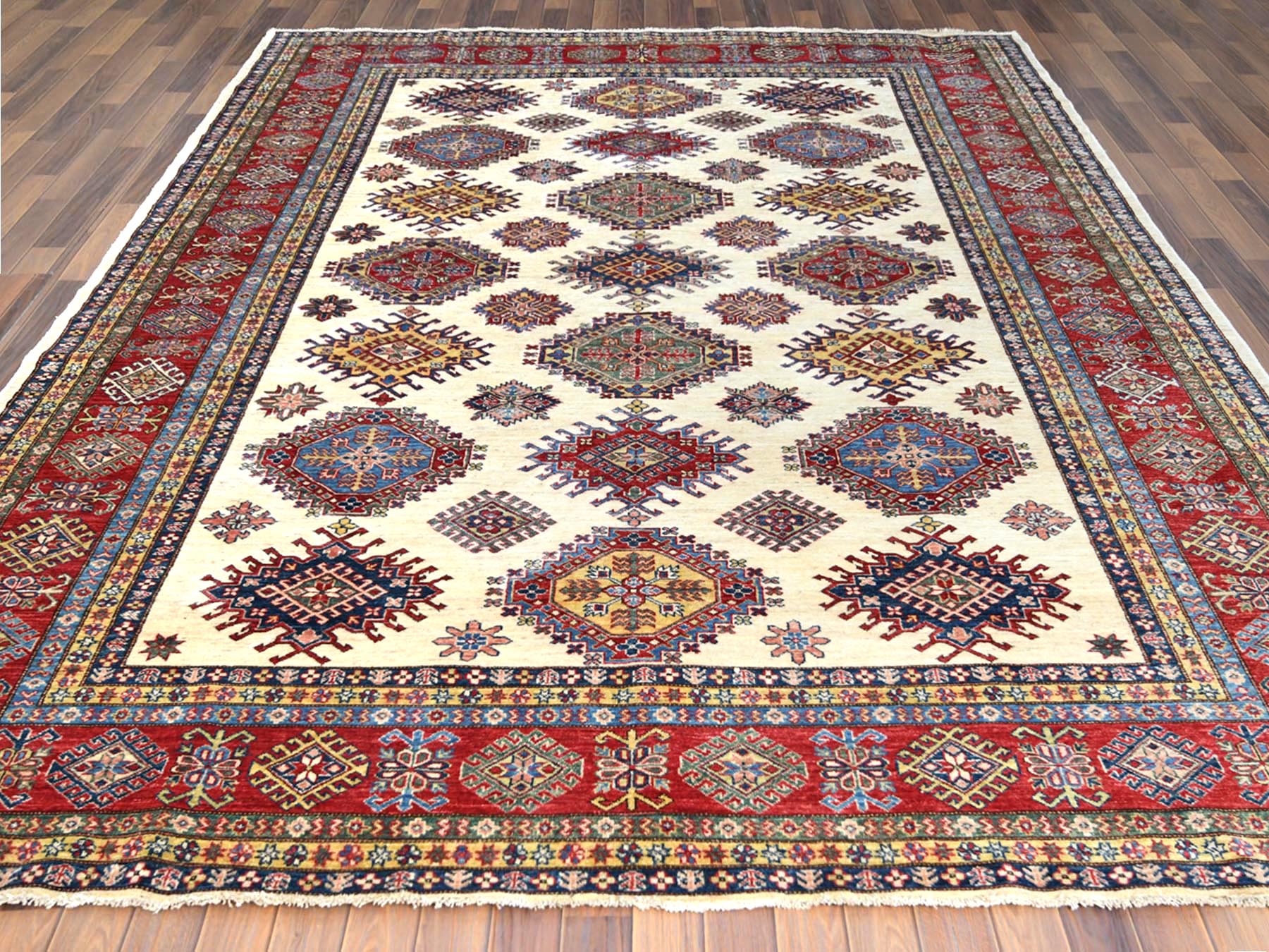 Kazak Kazak hand-knotted wool rug in Ivory & Red, 8'8" x 11'10" — SKU O061652 (view 2)