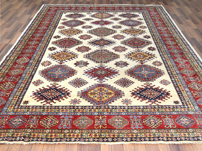 Ivory 8'8" x 11'10" Kazak Hand knotted Wool Rug - Sku: O061652