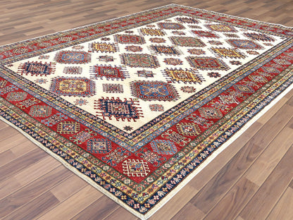 Ivory 8'8" x 11'10" Kazak Hand knotted Wool Rug - Sku: O061652
