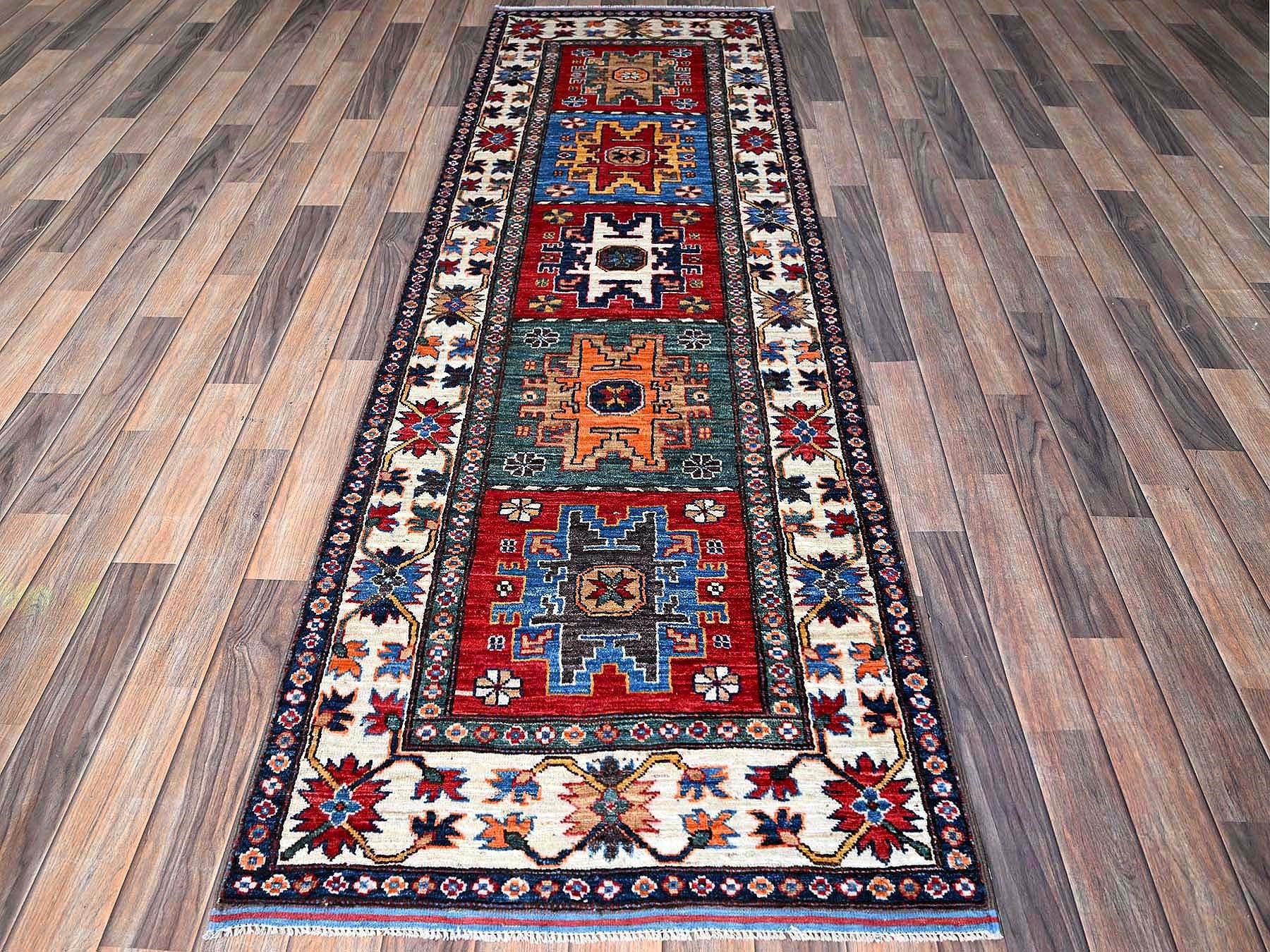 Ersari Kazak hand-knotted wool runner in Red & Ivory, 2'8" x 8'3" — SKU O0616 (view 2)