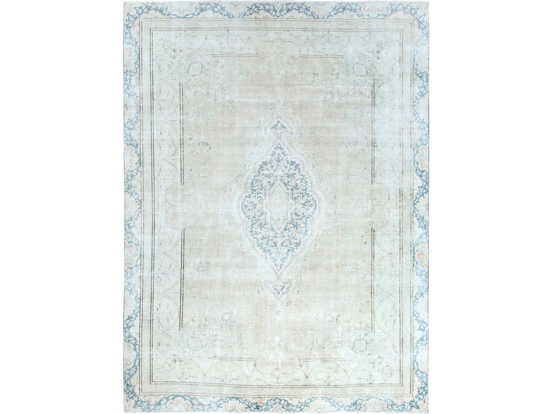 Kerman Vintage hand-knotted worn wool rug in Ivory, 8'3" x 11'1" — SKU O061708