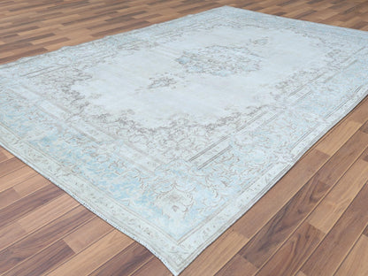Ivory 9'1" x 13'4" Vintage Hand knotted Wool Rug - Sku: O061712