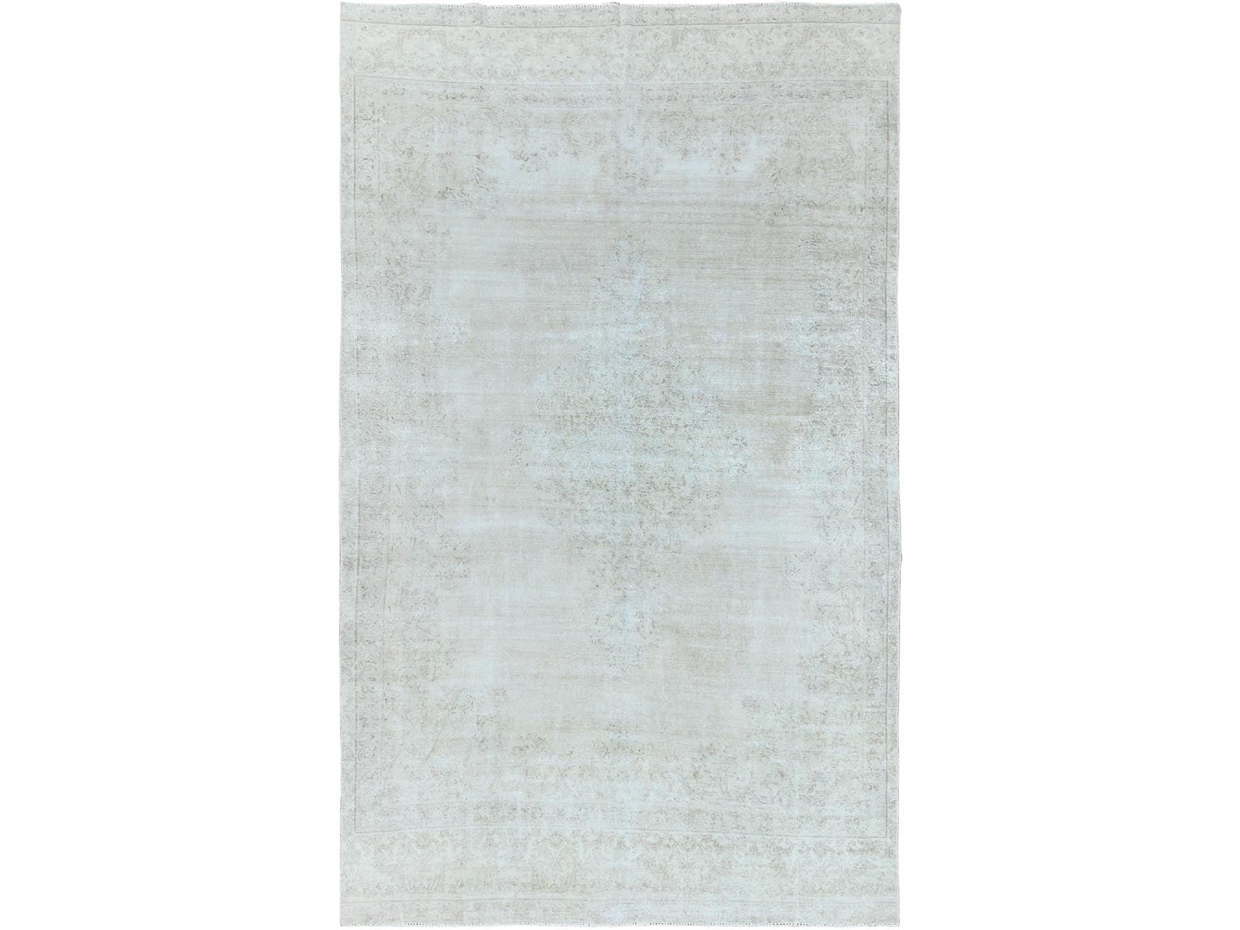 Kerman Vintage hand-knotted worn wool rug in Beige, 7'6" x 12'10" — SKU O061724