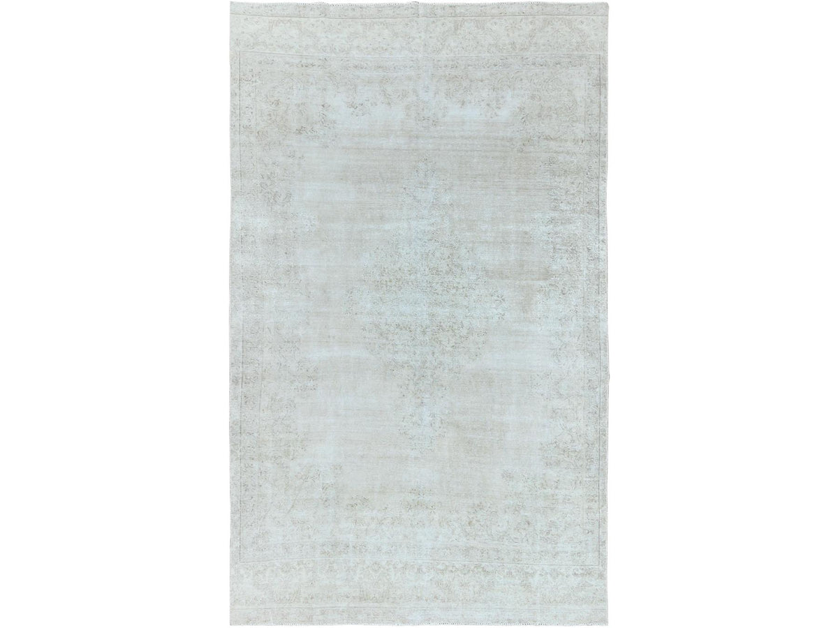 Kerman Vintage hand-knotted worn wool rug in Beige, 7'6" x 12'10" — SKU O061724
