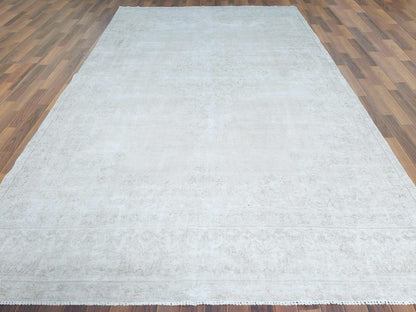 Kerman Vintage hand-knotted worn wool rug in Beige, 7'6" x 12'10" — SKU O061724 (view 2)