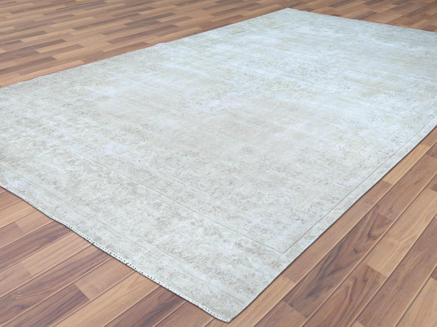 Kerman Vintage hand-knotted worn wool rug in Beige, 7'6" x 12'10" — SKU O061724 (view 3)