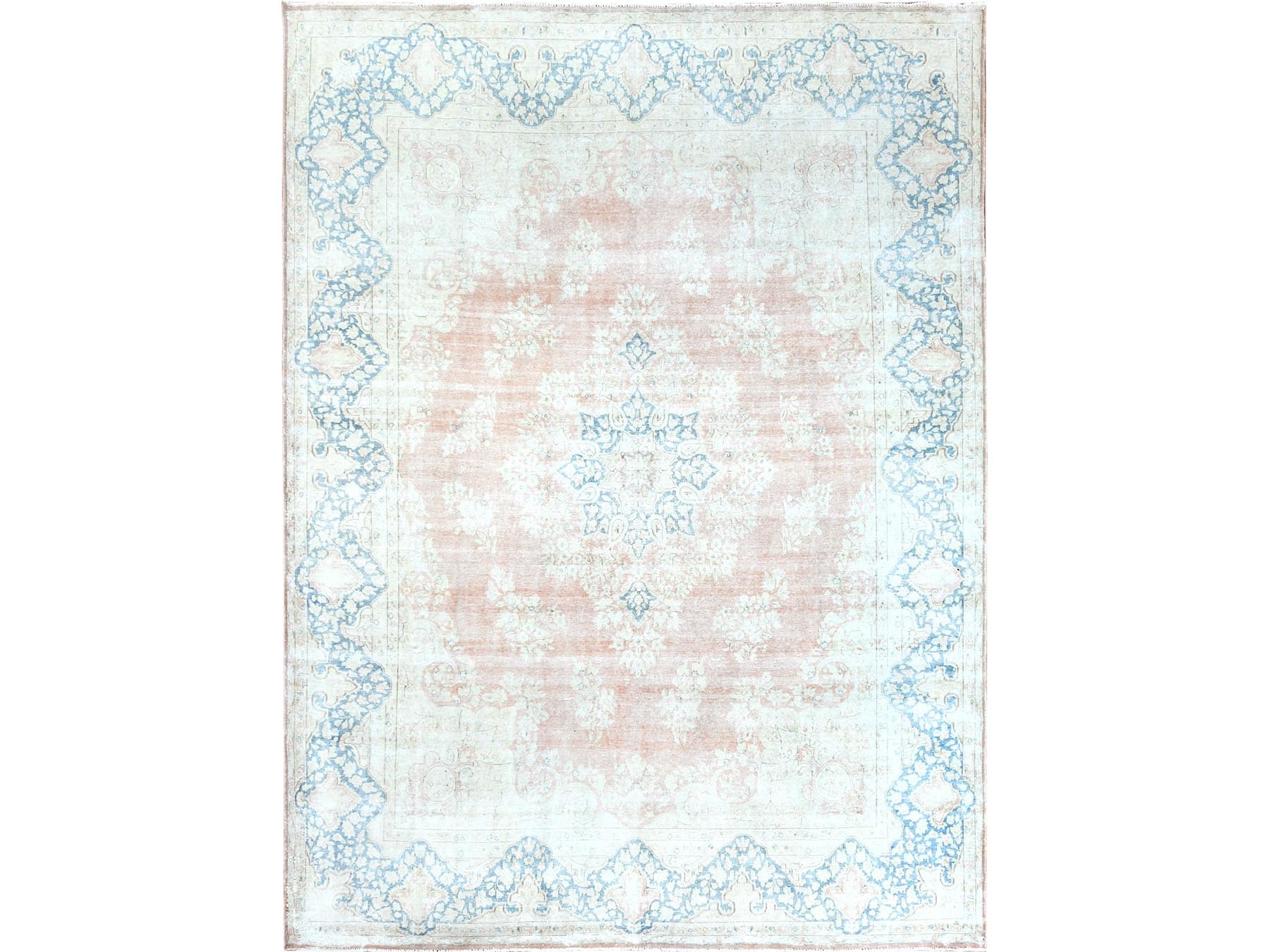 Kerman Vintage hand-knotted worn wool rug in Brown & Almond Brown, 10'1" x 14'2" — SKU O061725