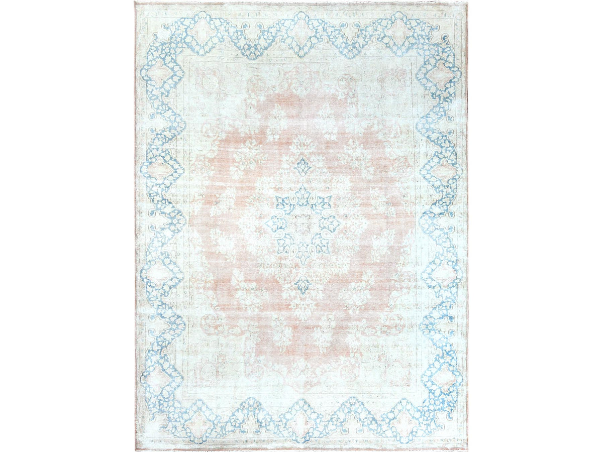 Kerman Vintage hand-knotted worn wool rug in Brown & Almond Brown, 10'1" x 14'2" — SKU O061725