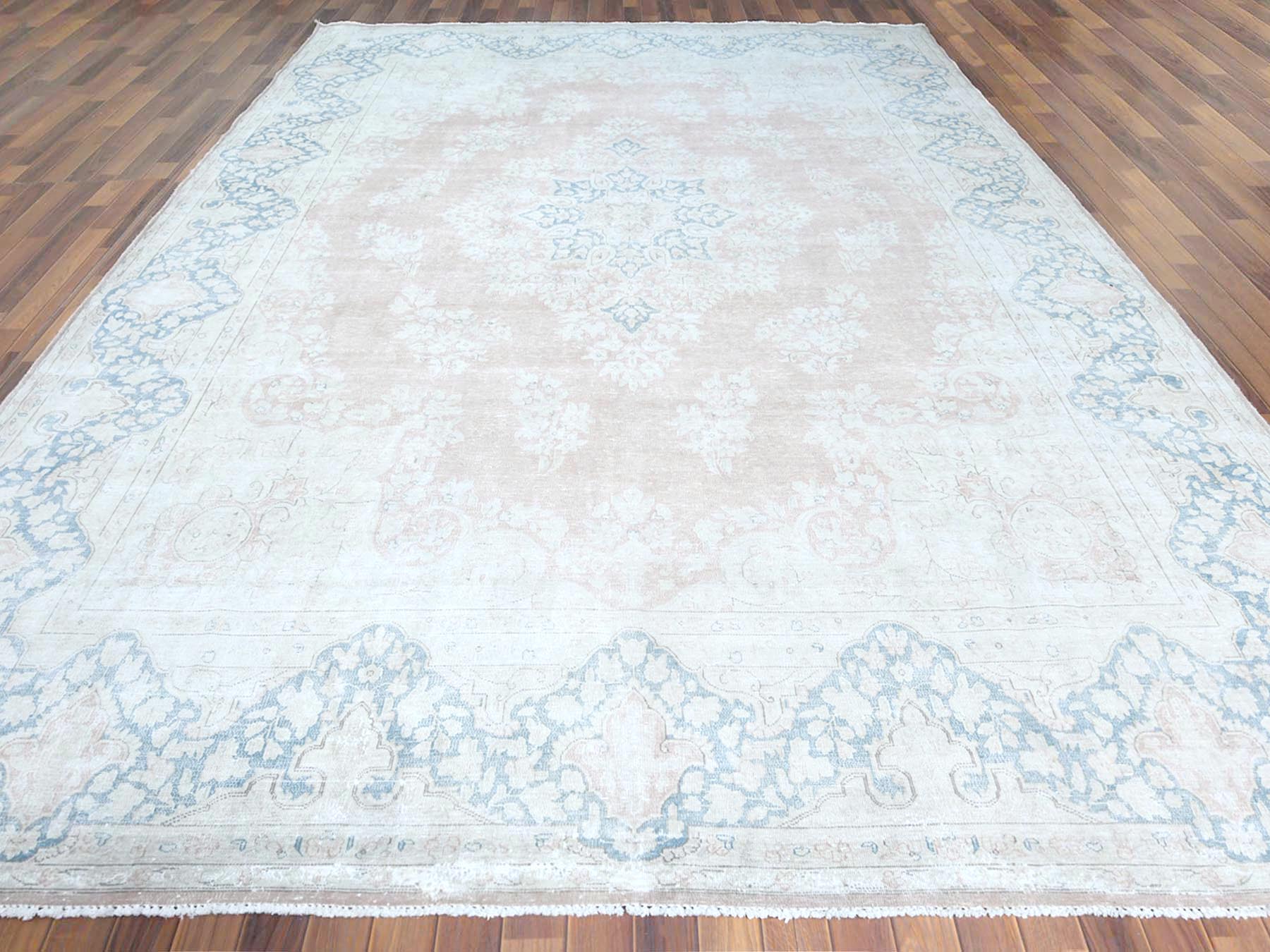 Kerman Vintage hand-knotted worn wool rug in Brown & Almond Brown, 10'1" x 14'2" — SKU O061725 (view 2)