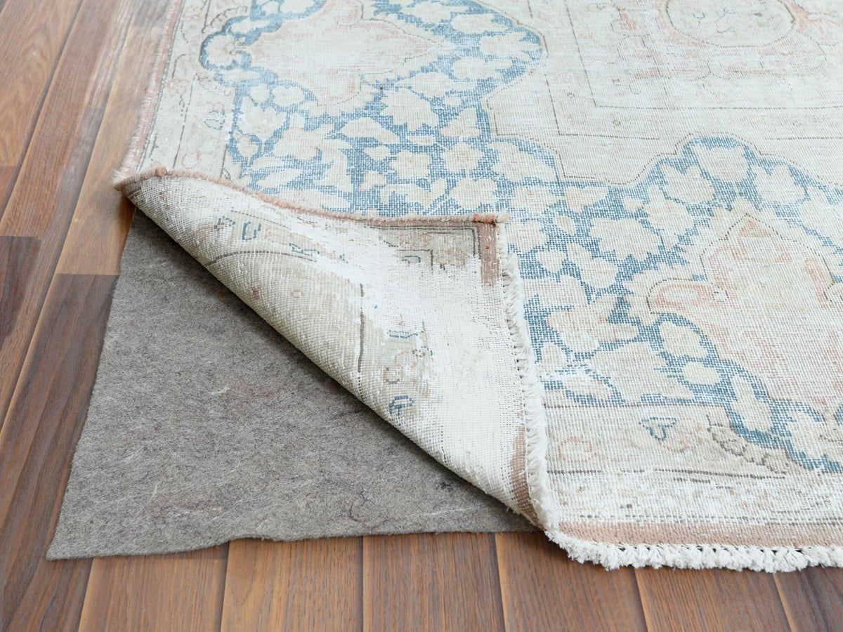 Kerman Vintage hand-knotted worn wool rug in Brown & Almond Brown, 10'1" x 14'2" — SKU O061725 (view 4)