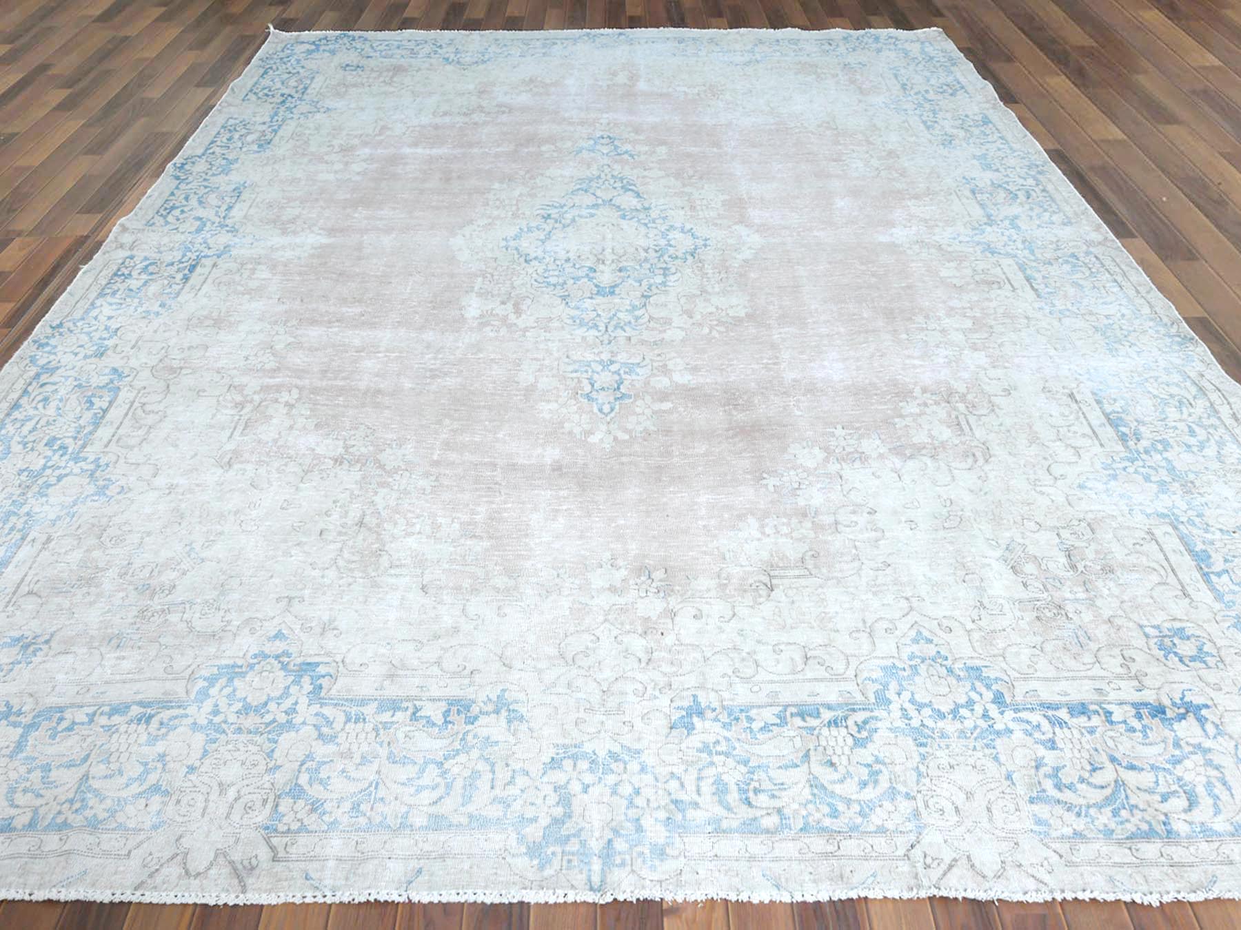 Kerman Vintage hand-knotted worn wool rug in Red & Blue, 9'8" x 12'9" — SKU O061728 (view 2)