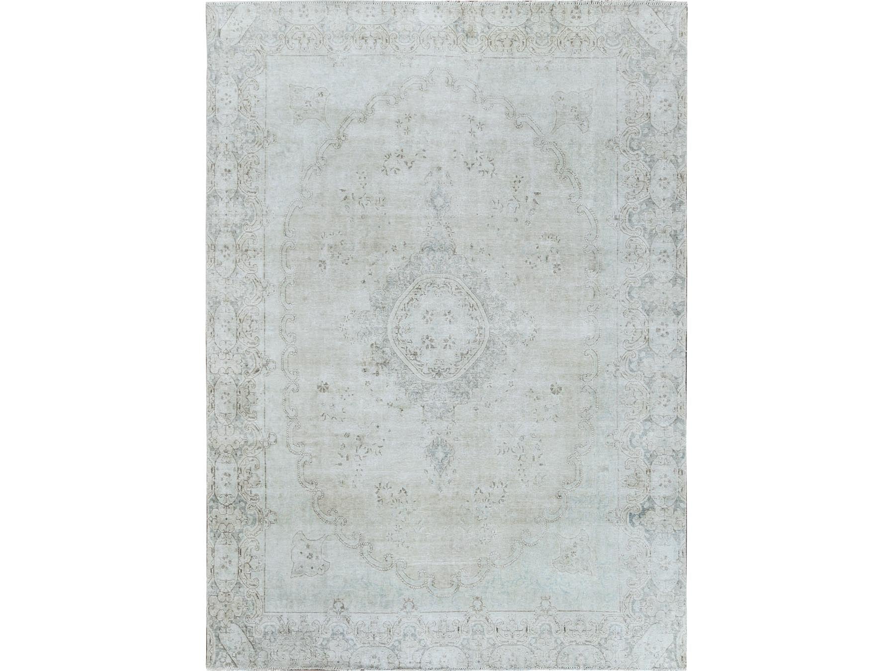 Kerman Vintage hand-knotted worn wool rug in Ivory, 8'8" x 12' — SKU O061734