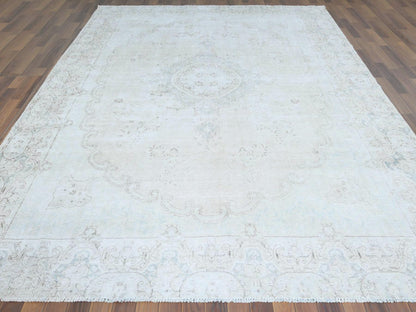 Ivory 8'8" x 12'0" Vintage Hand knotted Wool Rug - Sku: O061734