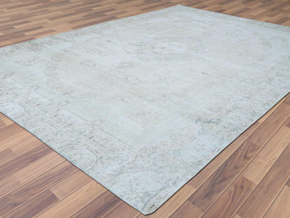 Ivory 8'8" x 12'0" Vintage Hand knotted Wool Rug - Sku: O061734