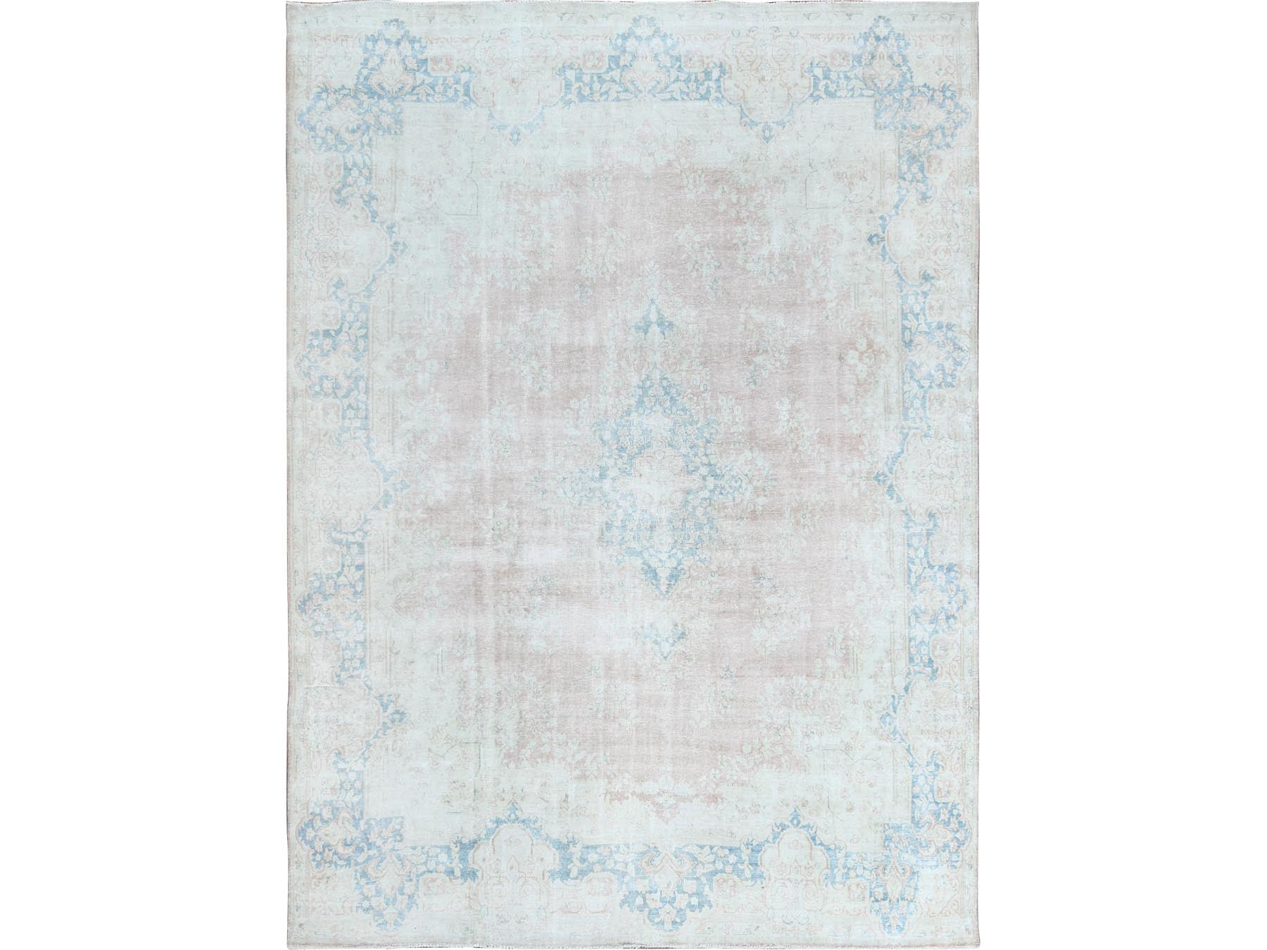 Kerman Vintage hand-knotted worn wool rug in Pink & Soft Pink, 9'9" x 13'3" — SKU O061735