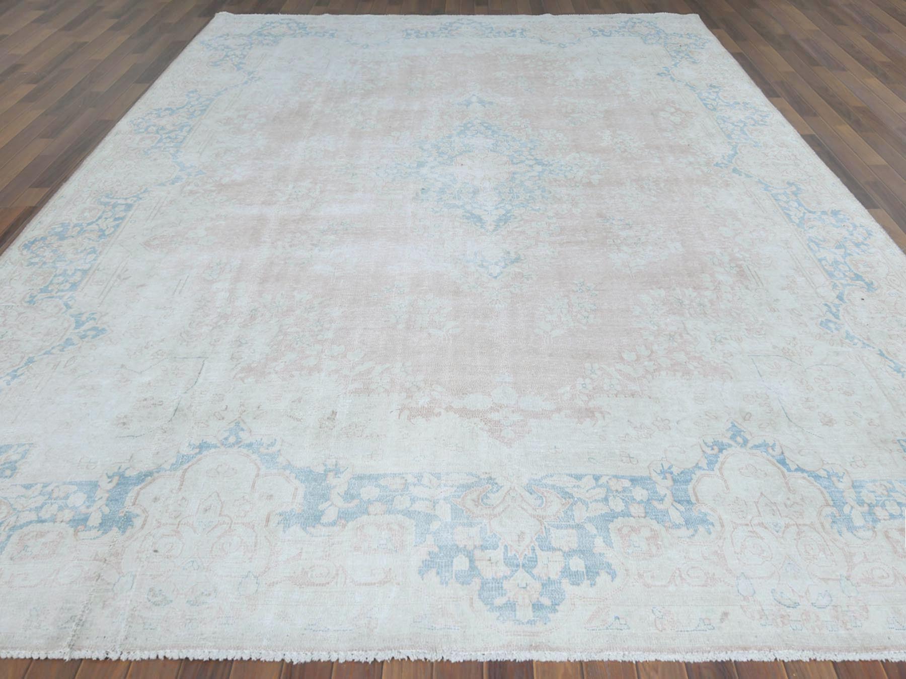 Kerman Vintage hand-knotted worn wool rug in Pink & Soft Pink, 9'9" x 13'3" — SKU O061735 (view 2)