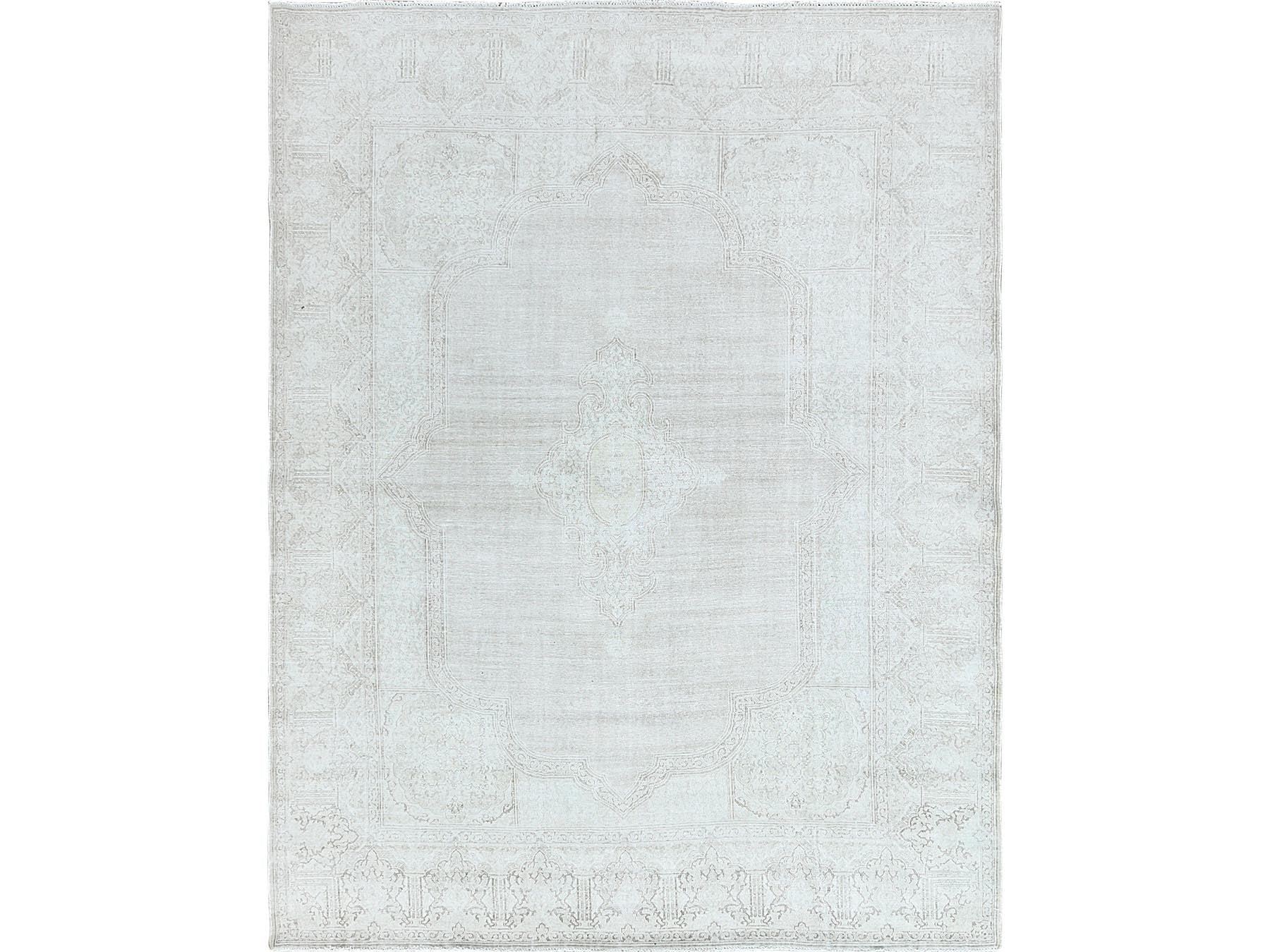 Kerman Vintage hand-knotted worn wool rug in Ivory, 9'6" x 12'5" — SKU O061793