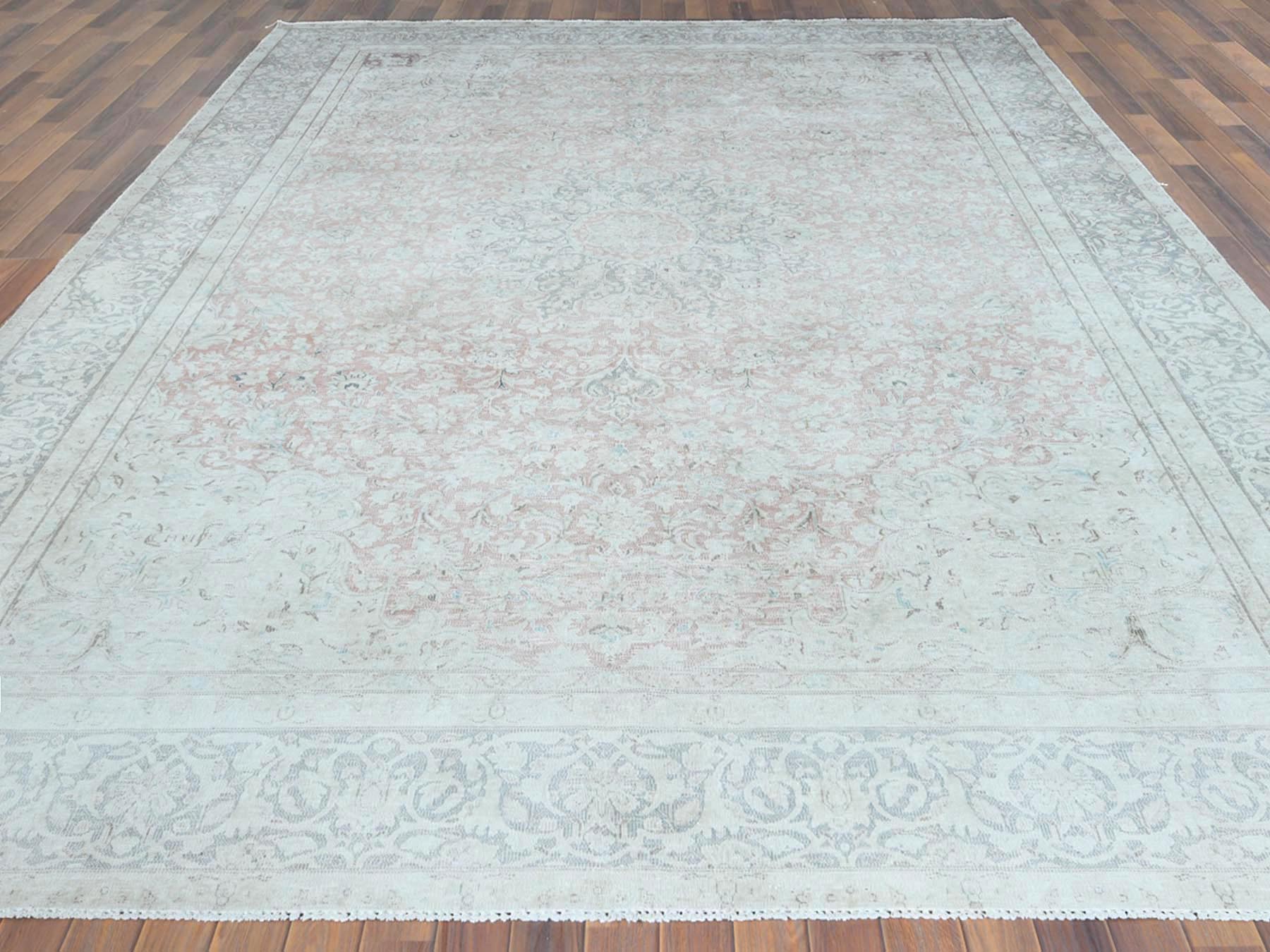 Kerman Vintage hand-knotted worn wool rug in Ivory & Gray, 9'8" x 12'10" — SKU O061795 (view 2)