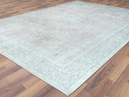 Ivory 9'8" x 12'10" Vintage Hand knotted Wool Rug - Sku: O061795