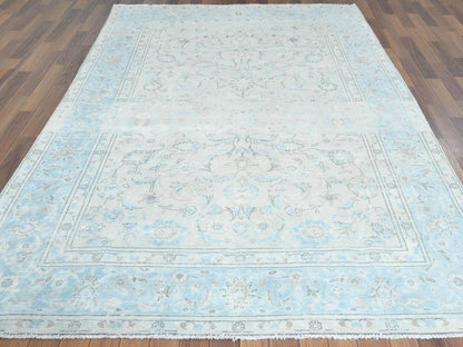 Ivory 6'6" x 9'7" Vintage Hand knotted Wool Rug - Sku: O061799