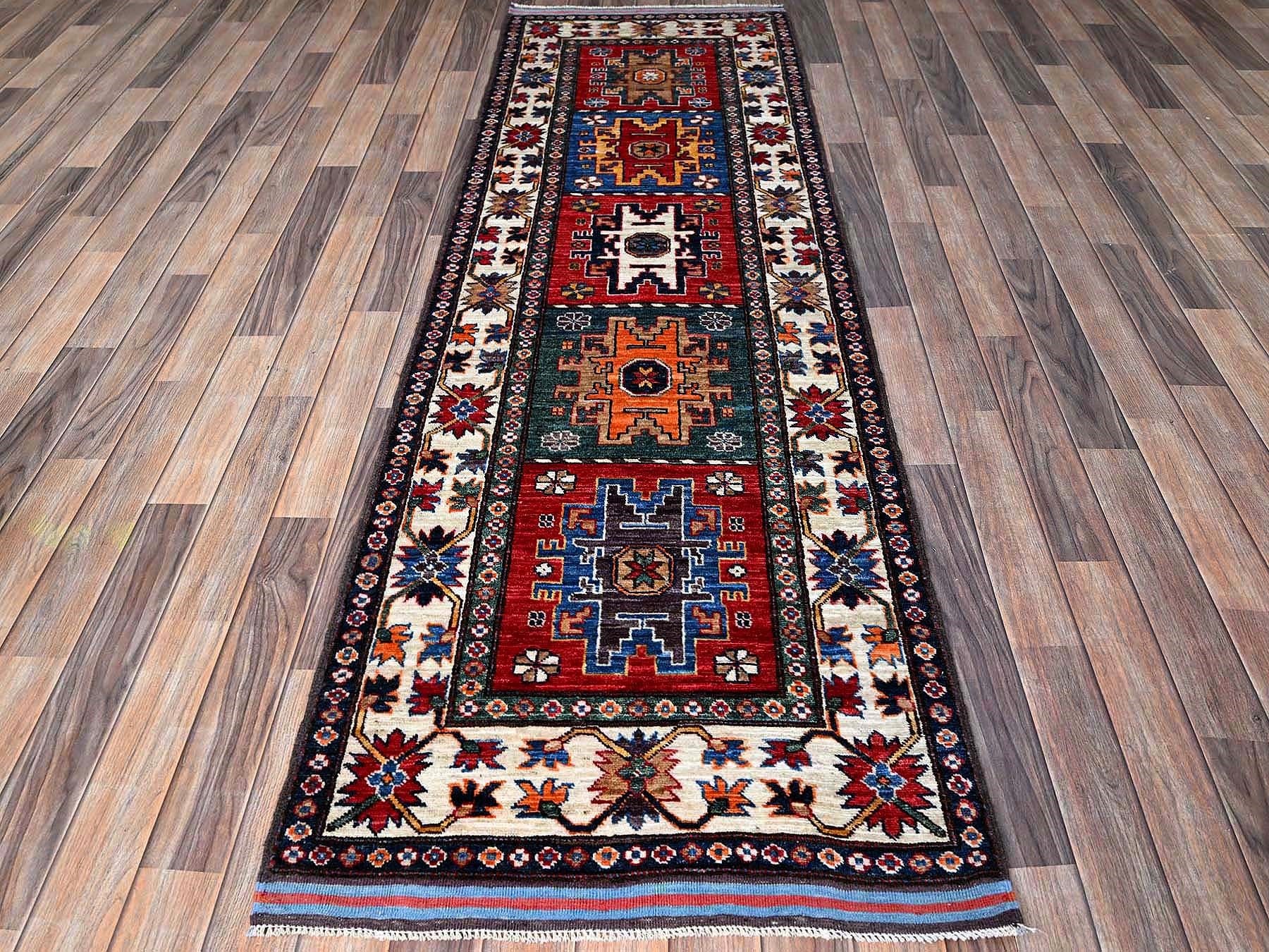 Ersari Kazak hand-knotted wool runner in Red & Ivory, 2'8" x 7'7" — SKU O0617 (view 2)