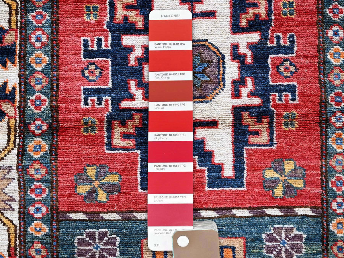 Ersari Kazak hand-knotted wool runner in Red & Ivory, 2'8" x 7'7" — SKU O0617 (view 4)