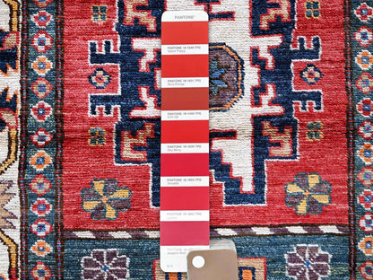 Ersari Kazak hand-knotted wool runner in Red & Ivory, 2'8" x 7'7" — SKU O0617 (view 4)
