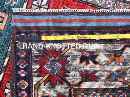 Ersari Kazak hand-knotted wool runner in Red & Ivory, 2'8" x 7'7" — SKU O0617 (view 7)
