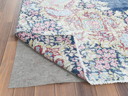 Kerman Vintage hand-knotted worn wool rug in Blue & Ivory, 8'6" x 11'2" — SKU O061801 (view 4)