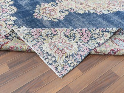 Kerman Vintage hand-knotted worn wool rug in Blue & Ivory, 8'6" x 11'2" — SKU O061801 (view 6)