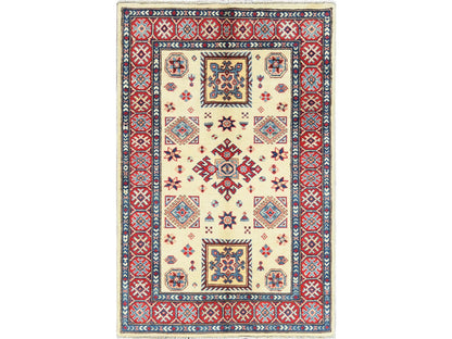 Ivory 3'0" x 4'7" Kazak Hand knotted Wool Rug - Sku: O061809
