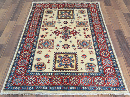 Ivory 3'0" x 4'7" Kazak Hand knotted Wool Rug - Sku: O061809
