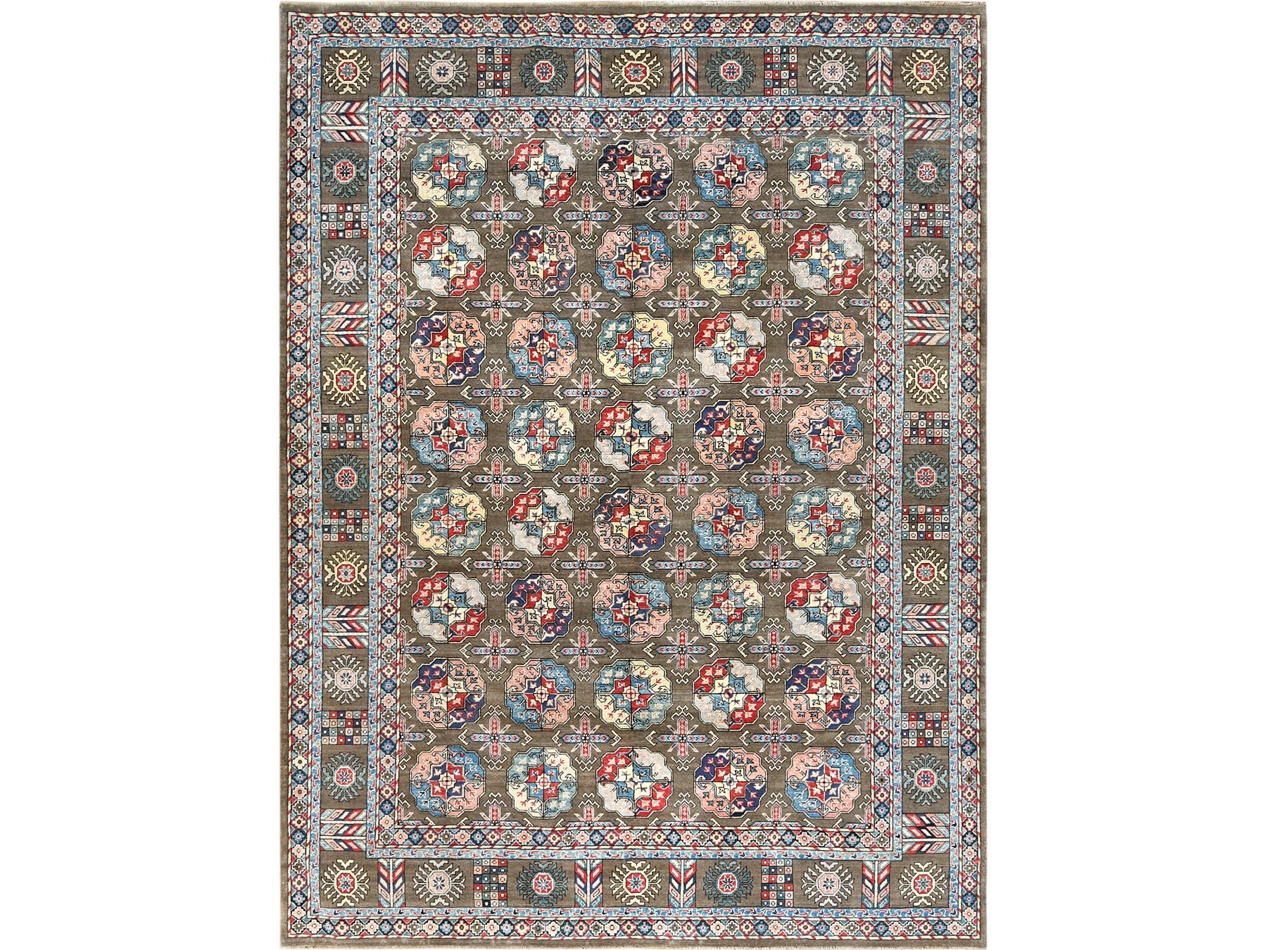 Kazak Kazak hand-knotted wool rug in Brown & Gray, 9'7" x 12'9" — SKU O061830