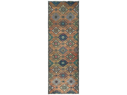 Vintage hand-knotted worn wool runner in Orange, 3'3" x 10' — SKU O061883