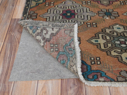 Vintage hand-knotted worn wool runner in Orange, 3'3" x 10' — SKU O061883 (view 3)
