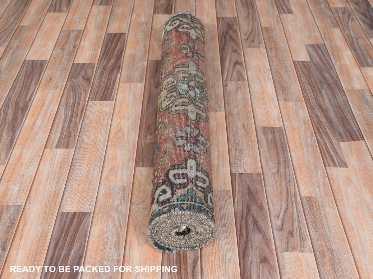 Vintage hand-knotted worn wool runner in Orange, 3'3" x 10' — SKU O061883 (view 5)