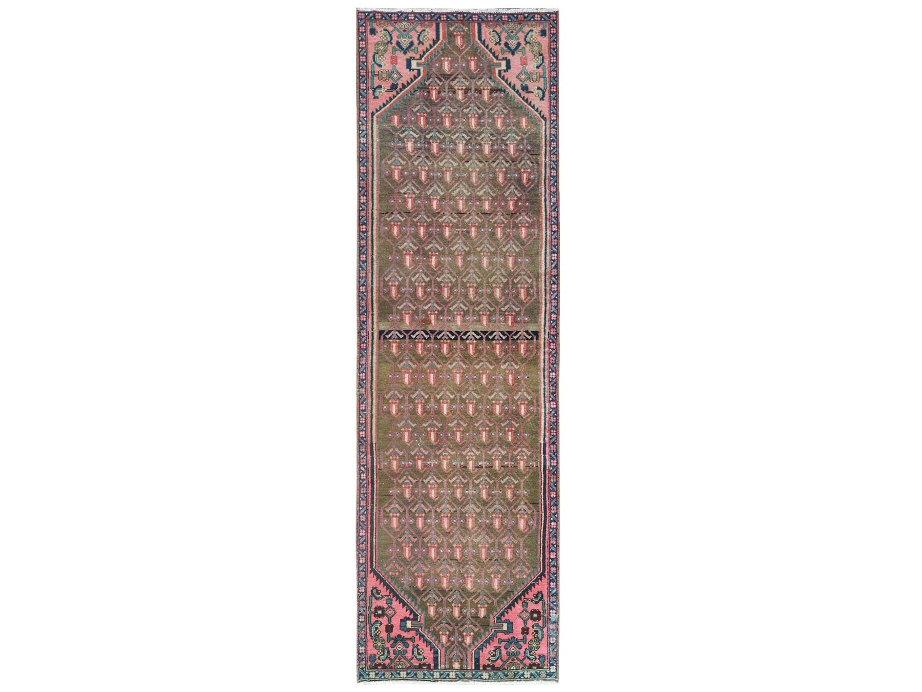Hamadan Vintage hand-knotted worn wool runner in Pink & Hot Pink, 2'8" x 8'10" — SKU O061884