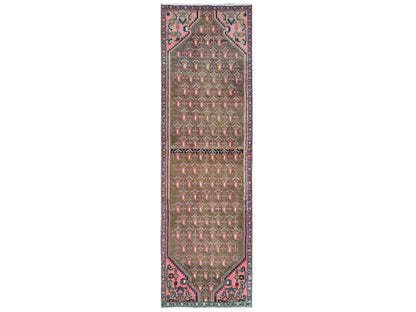Hamadan Vintage hand-knotted worn wool runner in Pink & Hot Pink, 2'8" x 8'10" — SKU O061884