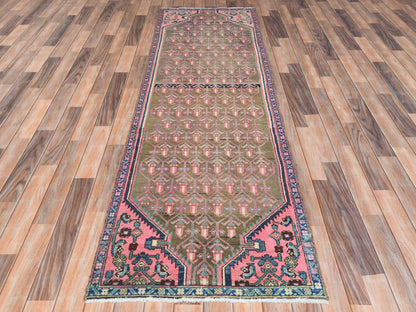 Hamadan Vintage hand-knotted worn wool runner in Pink & Hot Pink, 2'8" x 8'10" — SKU O061884 (view 2)
