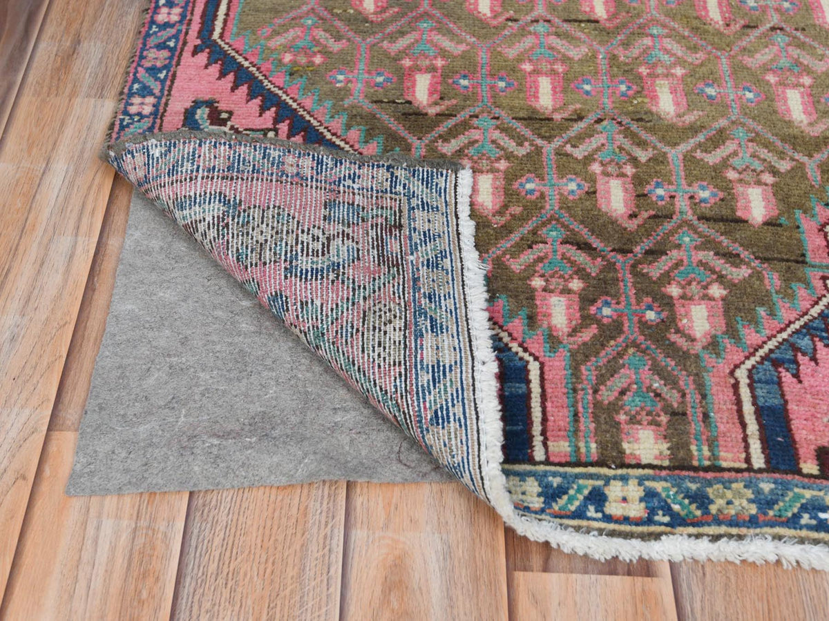 Hamadan Vintage hand-knotted worn wool runner in Pink & Hot Pink, 2'8" x 8'10" — SKU O061884 (view 3)