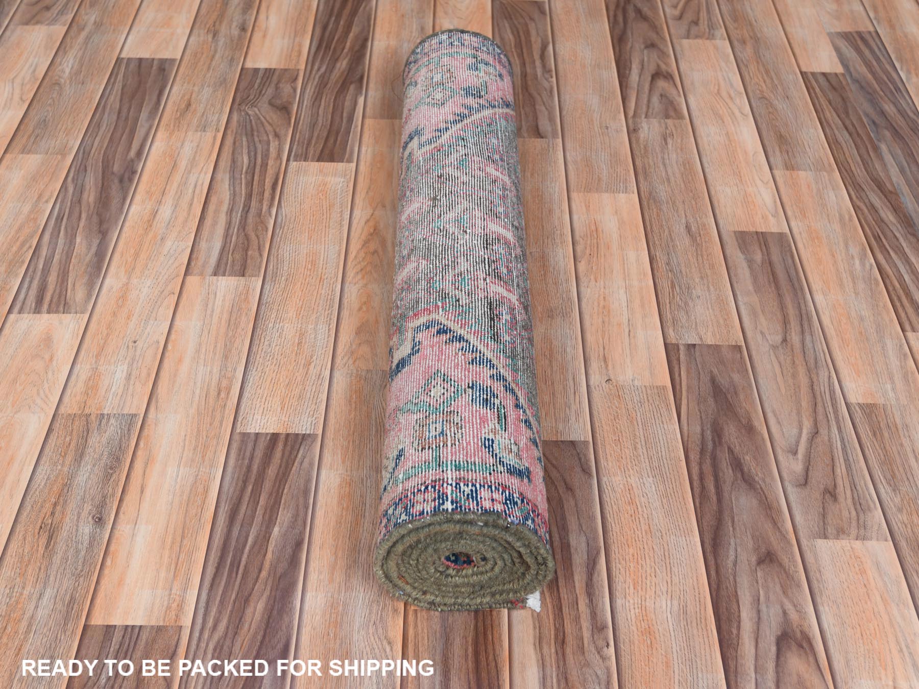 Hamadan Vintage hand-knotted worn wool runner in Pink & Hot Pink, 2'8" x 8'10" — SKU O061884 (view 5)